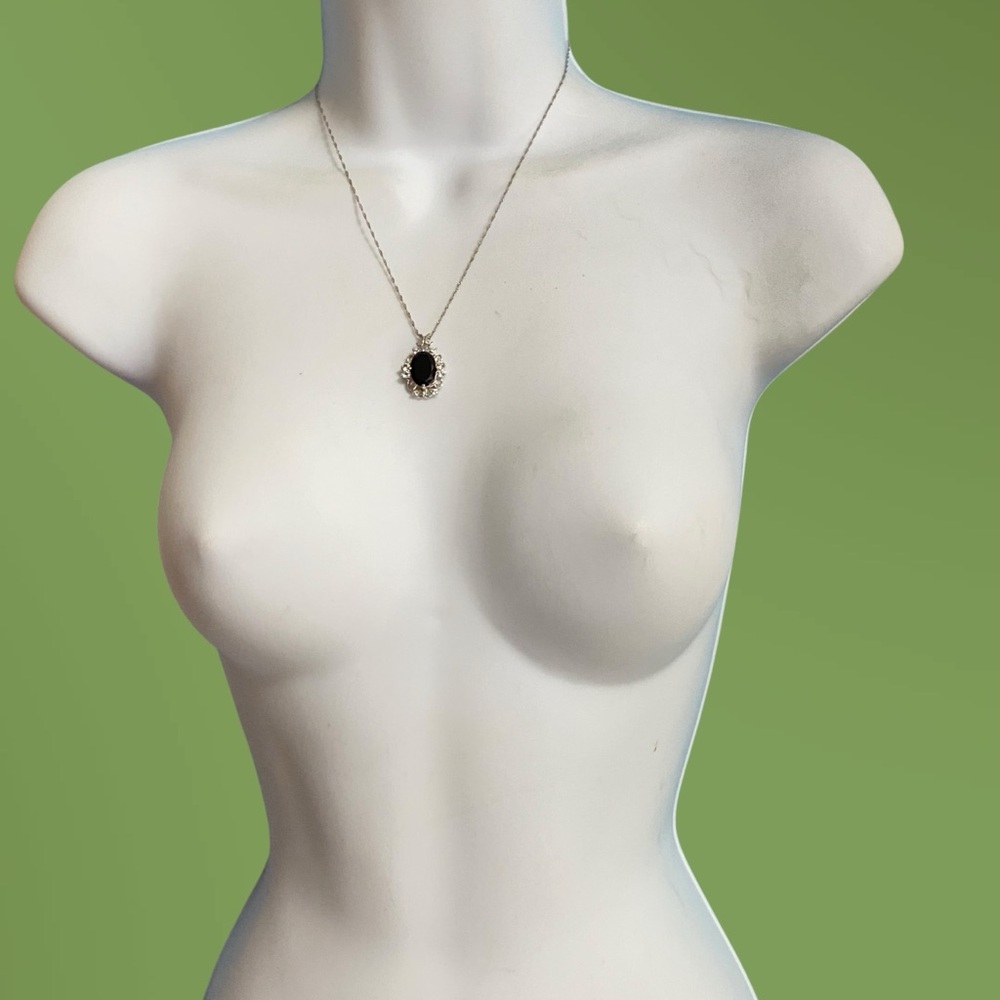 VJ Italy .925 Black Stone Pendant Filigree Rhinestones On 17' Chain - Picture 6 of 12
